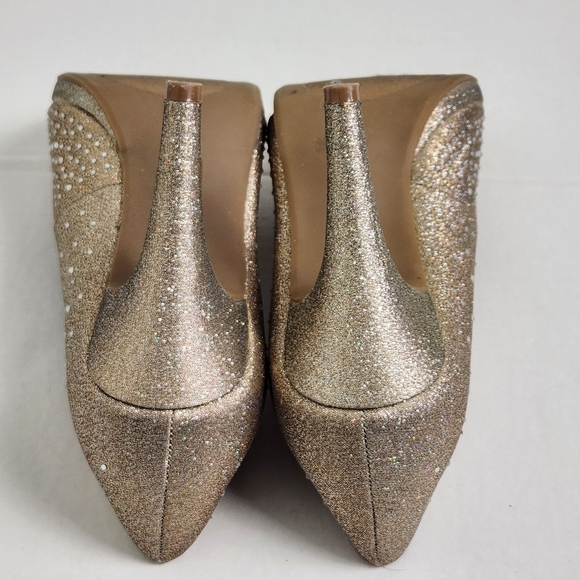 Andrew Giller TAYEN Gold Glitter Open Toe Heel Pumps Size 9M - Picture 9 of 9